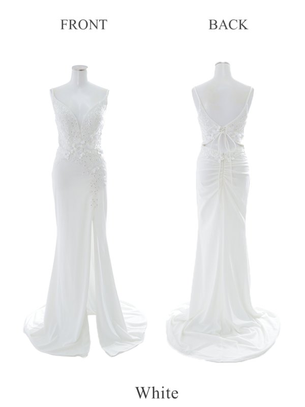 画像16: 【Lip line/リップライン】ワンカラー/ 立体フラワー刺繍/ キャミ/ ストレッチ/ スリット/ タイト/ ロングドレス/ キャバドレス long[HC03]