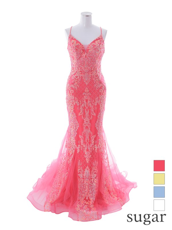 【Lip line/リップライン】スパンコール刺繍/ キャミソール/ チュール/ マーメイド/ ロングドレス/ キャバドレス long[HC03]　サーモンピンク