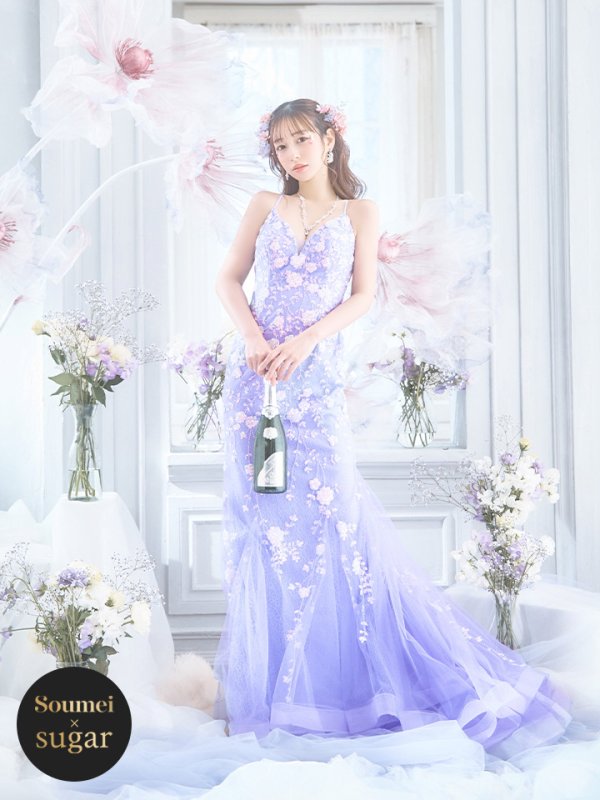 【Lip line/リップライン】マーメイド/ スパンコール刺繍/ キャミソール/ チュール/ ロングドレス/ キャバドレス long[HC03]　ラベンダー