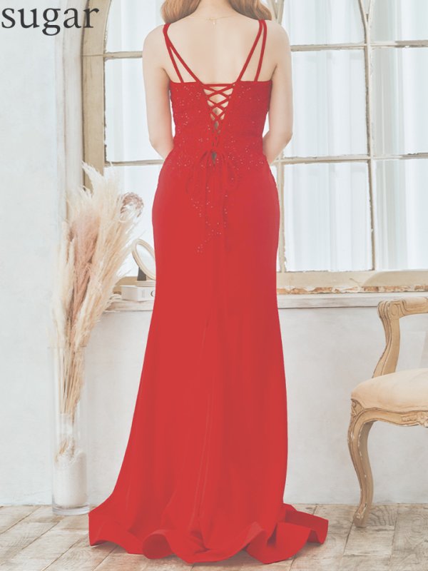 画像9: 【Lip line/リップライン】マーメイド/ スピンドル/ 立体フラワー刺繍/ キャミ/ ストレッチ/ スリット/ ロングドレス/ キャバドレス long[HC03]