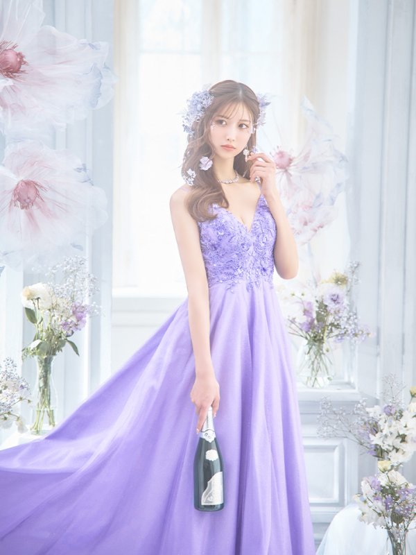 画像21: 【関西コレクション着用】【Lip line/リップライン】立体フラワー刺繍レース/ ラメ/ キャミソール/ Aライン/ プリンセス/ フレア/ ロングドレス/ キャバドレス long[HC03]