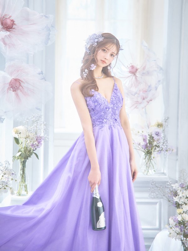 画像22: 【関西コレクション着用】【Lip line/リップライン】立体フラワー刺繍レース/ ラメ/ キャミソール/ Aライン/ プリンセス/ フレア/ ロングドレス/ キャバドレス long[HC03]