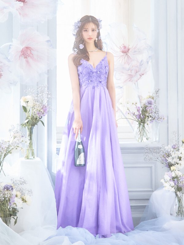 画像15: 【関西コレクション着用】【Lip line/リップライン】立体フラワー刺繍レース/ ラメ/ キャミソール/ Aライン/ プリンセス/ フレア/ ロングドレス/ キャバドレス long[HC03]