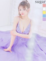 【Lip line/リップライン】立体フラワー刺繍レース/ ラメ/ キャミソール/ Aライン/ プリンセス/ フレア/ ロングドレス/ キャバドレス long[HC03]