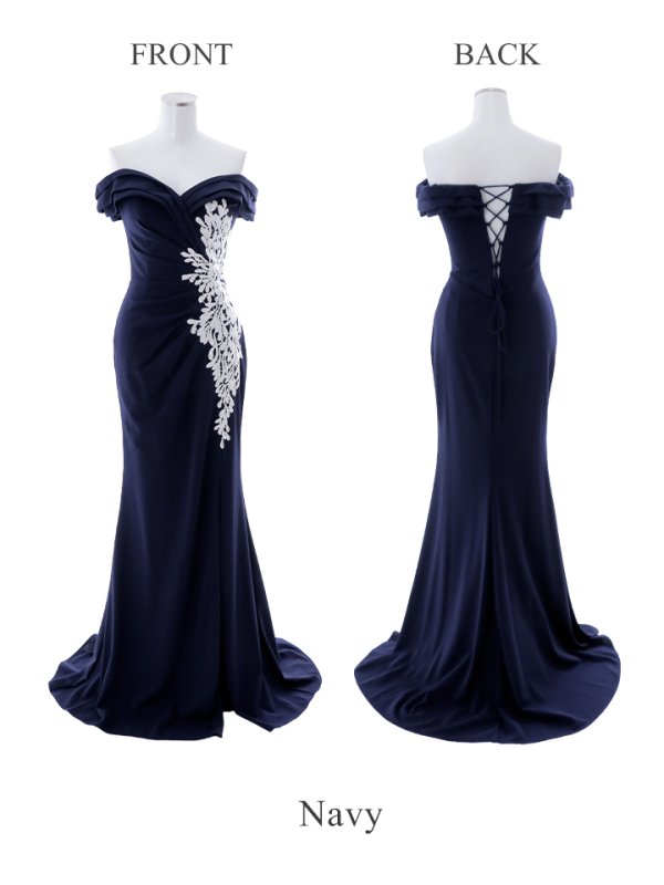 画像13: 【Lip line/リップライン】オフショルダー/ バイカラー刺繍/ タック/ スリット/ キャバドレス/ ロングドレスlong[HC03]