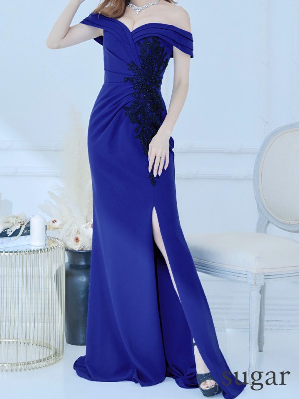 画像10: 【Lip line/リップライン】オフショルダー/ バイカラー刺繍/ タック/ スリット/ キャバドレス/ ロングドレスlong[HC03]