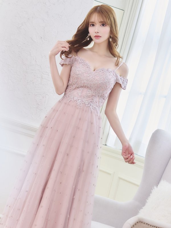画像5: 【Lip line/リップライン】ドットレース/ 刺繍/ オフショル/ フレア/ Aライン/ ロングドレス/ キャバドレス long[HC03]
