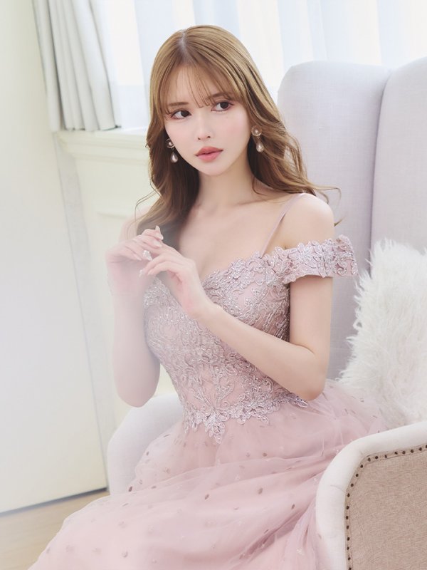 画像6: 【Lip line/リップライン】ドットレース/ 刺繍/ オフショル/ フレア/ Aライン/ ロングドレス/ キャバドレス long[HC03]