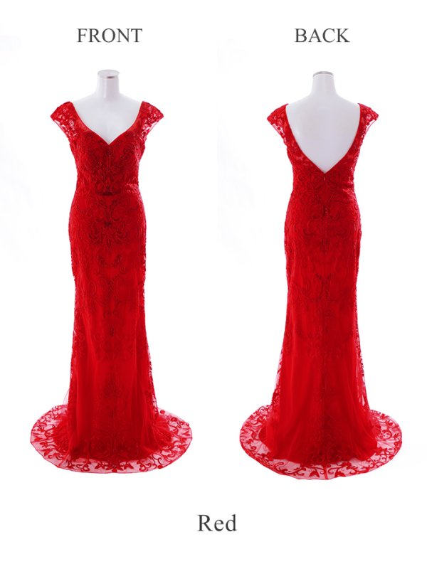 画像13: 【Lip line/リップライン】デザイン刺繍/ チュール/ ノースリーブ/ Vネック/ タイト/ ロングドレス/ キャバドレス long[HC03]