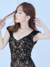 画像4: 【Lip line/リップライン】デザイン刺繍/ チュール/ ノースリーブ/ Vネック/ タイト/ ロングドレス/ キャバドレス long[HC03]