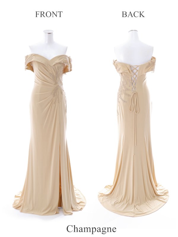 画像17: 【Lip line/リップライン】オフショルダー/ フラワー刺繍レース/ ゴールドレース/ タック/ スリット/ キャバドレス/ ロングドレスlong[HC03]