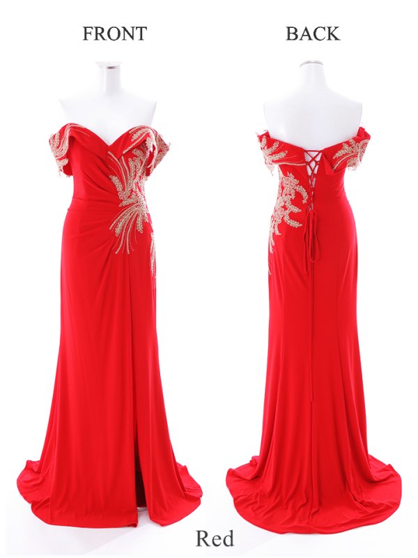 画像21: 【Lip line/リップライン】オフショルダー/ フラワー刺繍レース/ ゴールドレース/ タック/ スリット/ キャバドレス/ ロングドレスlong[HC03]