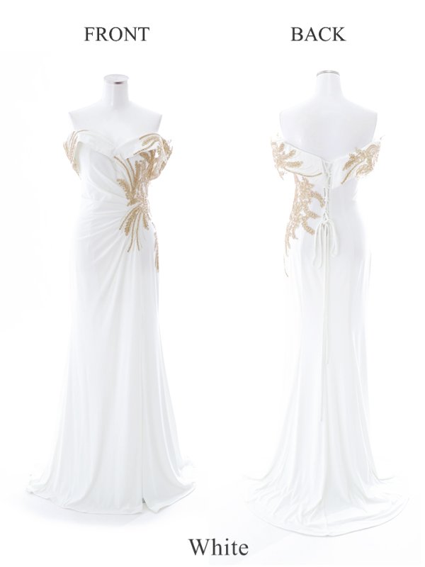 画像23: 【Lip line/リップライン】オフショルダー/ フラワー刺繍レース/ ゴールドレース/ タック/ スリット/ キャバドレス/ ロングドレスlong[HC03]