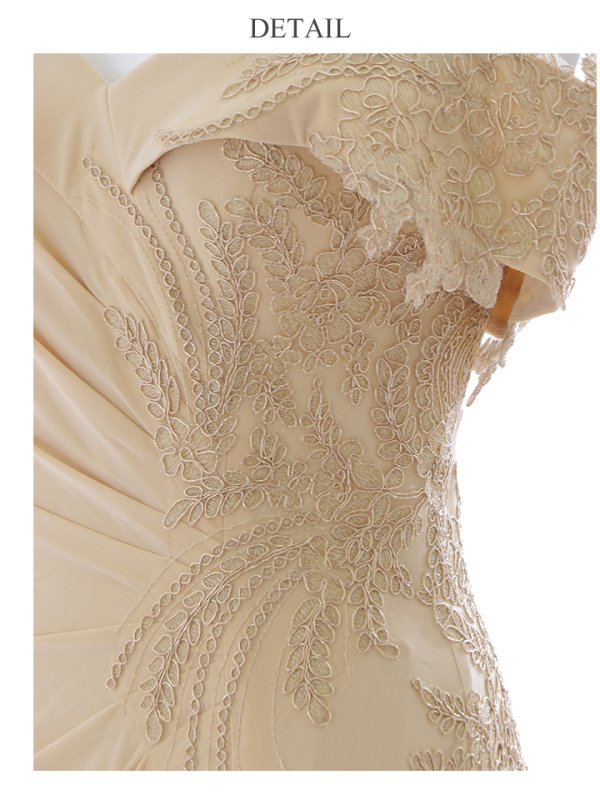 画像18: 【Lip line/リップライン】オフショルダー/ フラワー刺繍レース/ ゴールドレース/ タック/ スリット/ キャバドレス/ ロングドレスlong[HC03]