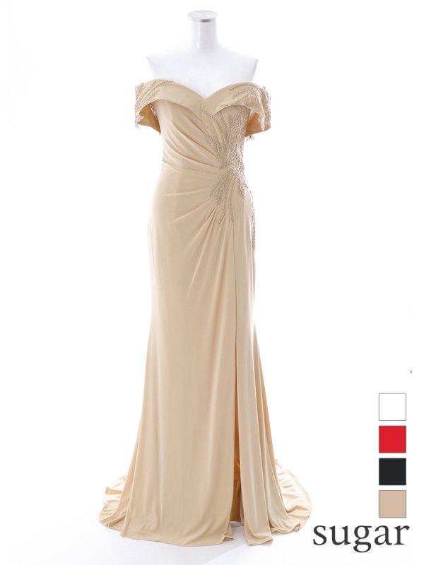 画像16: 【Lip line/リップライン】オフショルダー/ フラワー刺繍レース/ ゴールドレース/ タック/ スリット/ キャバドレス/ ロングドレスlong[HC03]