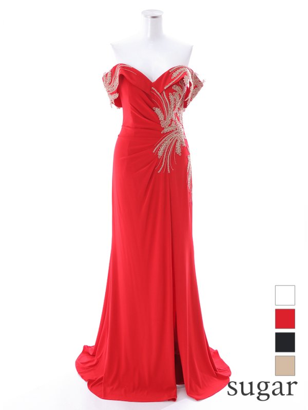 画像20: 【Lip line/リップライン】オフショルダー/ フラワー刺繍レース/ ゴールドレース/ タック/ スリット/ キャバドレス/ ロングドレスlong[HC03]