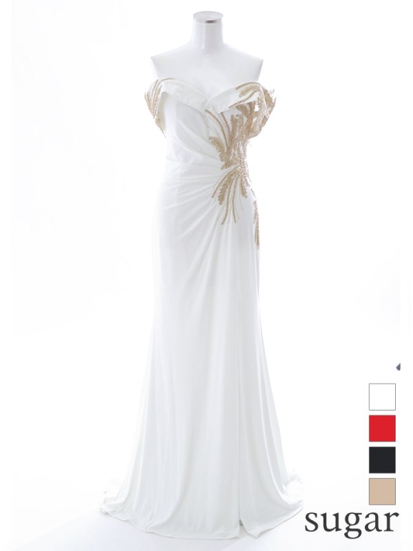 画像22: 【Lip line/リップライン】オフショルダー/ フラワー刺繍レース/ ゴールドレース/ タック/ スリット/ キャバドレス/ ロングドレスlong[HC03]