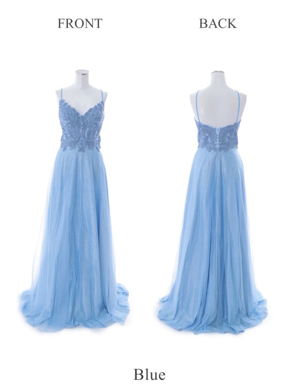 画像14: 【Lip line/リップライン】ラメ/ チュール/ キャミソール/ Aライン/ デザイン刺繍/ フレア/ ロングドレス/ キャバドレス long[HC03]