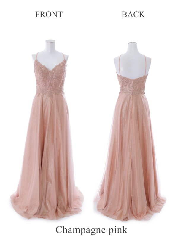 画像15: 【Lip line/リップライン】ラメ/ チュール/ キャミソール/ Aライン/ デザイン刺繍/ フレア/ ロングドレス/ キャバドレス long[HC03]