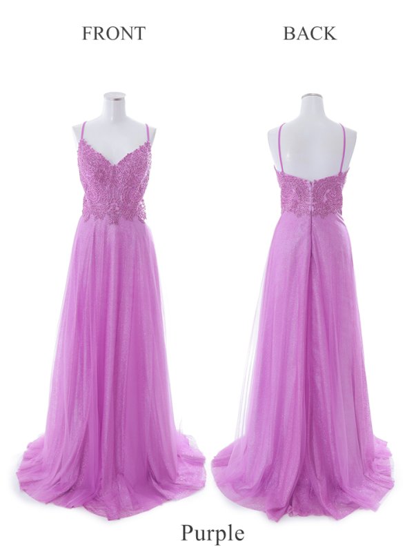 画像18: 【Lip line/リップライン】ラメ/ チュール/ キャミソール/ Aライン/ デザイン刺繍/ フレア/ ロングドレス/ キャバドレス long[HC03]