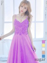 【Lip line/リップライン】ラメ/ チュール/ キャミソール/ Aライン/ デザイン刺繍/ フレア/ ロングドレス/ キャバドレス long[HC03]