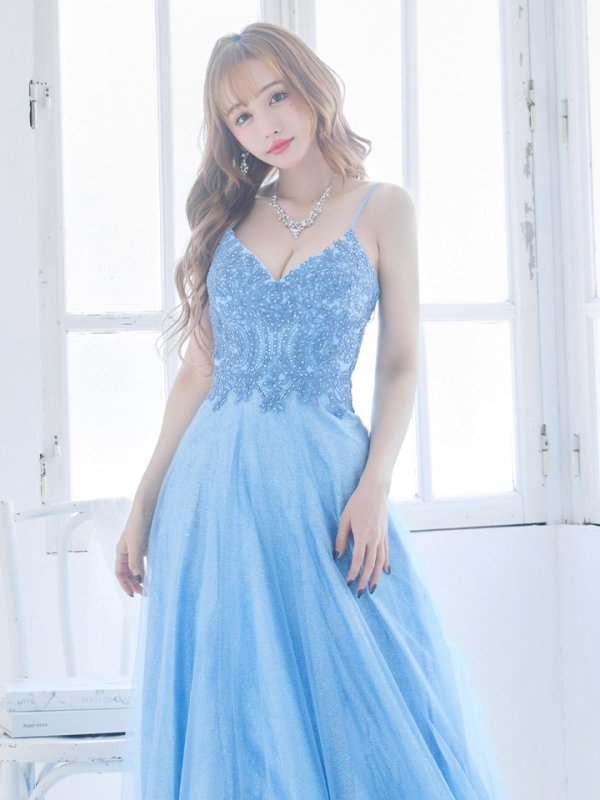 画像4: 【Lip line/リップライン】ラメ/ チュール/ キャミソール/ Aライン/ デザイン刺繍/ フレア/ ロングドレス/ キャバドレス long[HC03]