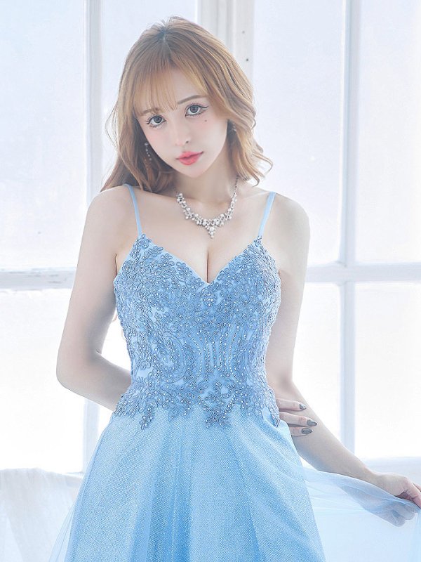 画像5: 【Lip line/リップライン】ラメ/ チュール/ キャミソール/ Aライン/ デザイン刺繍/ フレア/ ロングドレス/ キャバドレス long[HC03]