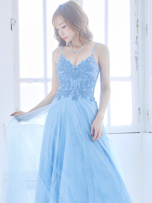 画像6: 【Lip line/リップライン】ラメ/ チュール/ キャミソール/ Aライン/ デザイン刺繍/ フレア/ ロングドレス/ キャバドレス long[HC03]