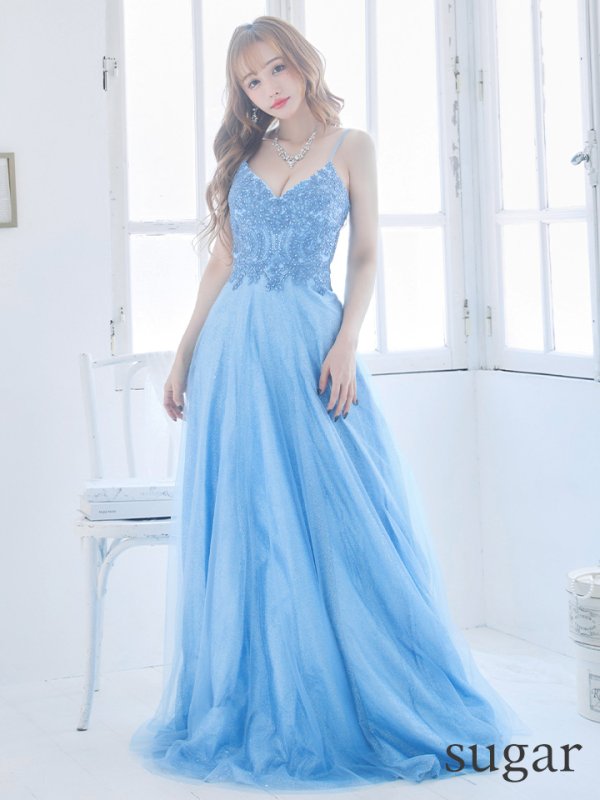 画像7: 【Lip line/リップライン】ラメ/ チュール/ キャミソール/ Aライン/ デザイン刺繍/ フレア/ ロングドレス/ キャバドレス long[HC03]