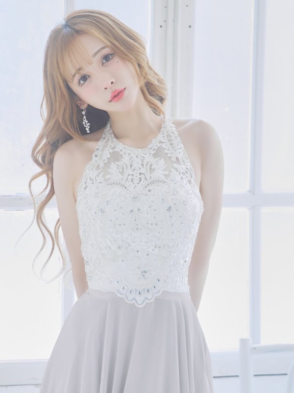 画像9: 【Lip line/リップライン】アメスリ/ ホルター/ ビジュー/ レース刺繍/ 切り替え/ ロングドレス/ キャバドレス long[HC03]