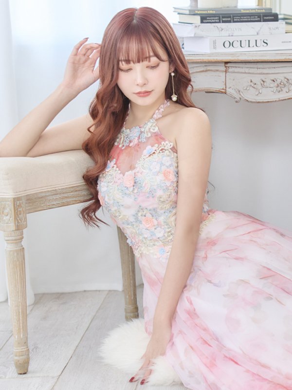 画像9: 【Lip line/リップライン】フラワープリント/ 刺繍/ アメスリ/ Aライン/ プリンセス/ フレア/ ロングドレス/ キャバドレス long[HC03]