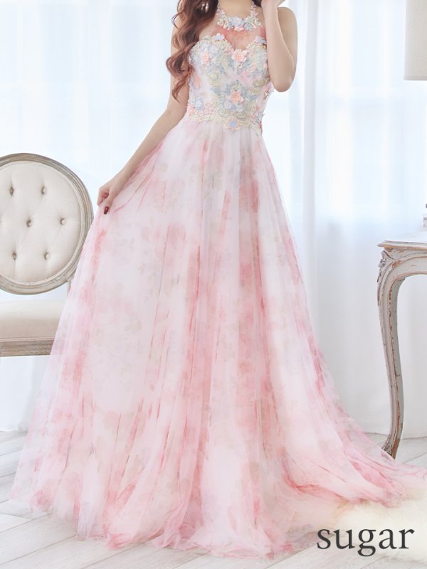 画像11: 【Lip line/リップライン】フラワープリント/ 刺繍/ アメスリ/ Aライン/ プリンセス/ フレア/ ロングドレス/ キャバドレス long[HC03]