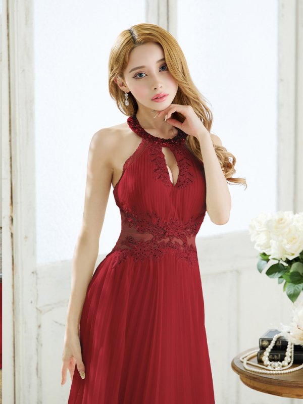 画像2: 【Lip line/リップライン】プリーツ/ アメスリ/ ワンカラー/ シアー/ 刺繍/ Aライン/ ロングドレス/ キャバドレス long[HC03]