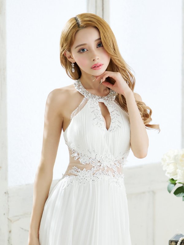 画像4: 【Lip line/リップライン】プリーツ/ アメスリ/ ワンカラー/ シアー/ 刺繍/ Aライン/ ロングドレス/ キャバドレス long[HC03]