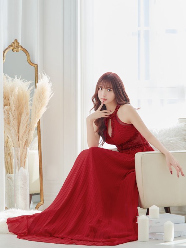 画像28: 【Lip line/リップライン】プリーツ/ アメスリ/ ワンカラー/ シアー/ 刺繍/ Aライン/ ロングドレス/ キャバドレス long[HC03]