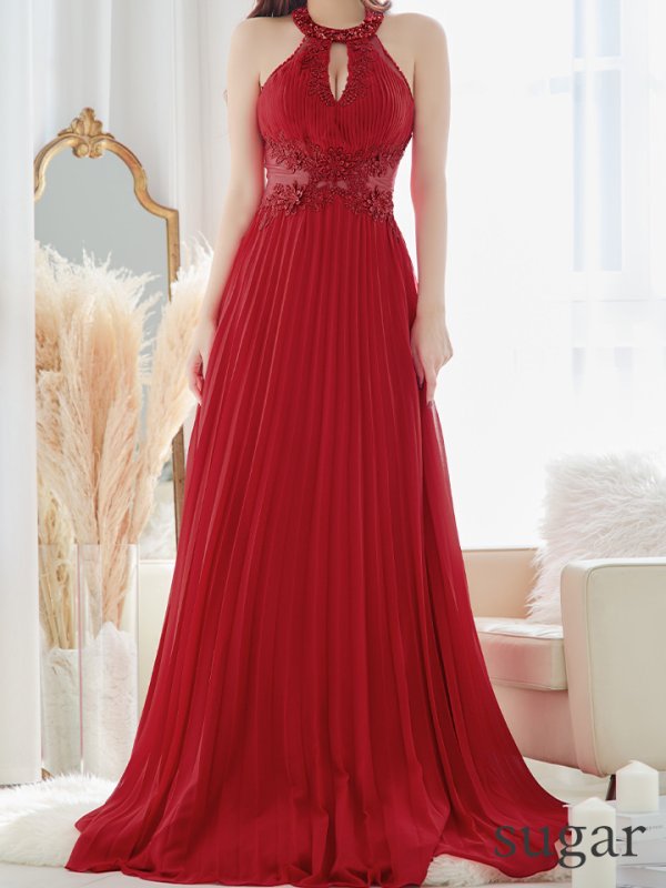 画像31: 【Lip line/リップライン】プリーツ/ アメスリ/ ワンカラー/ シアー/ 刺繍/ Aライン/ ロングドレス/ キャバドレス long[HC03]