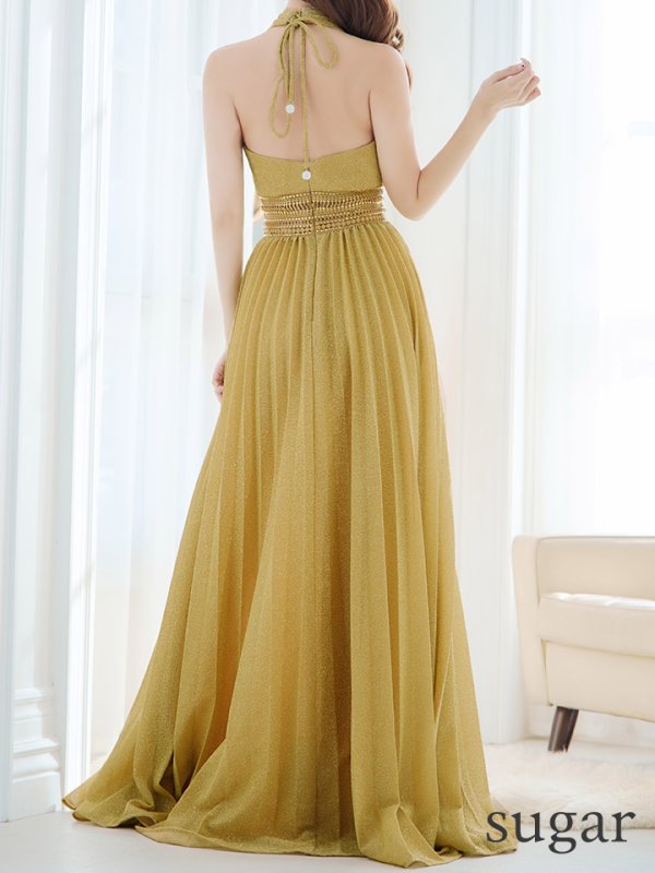 画像11: 【Lip line/リップライン】ラメ/ プリーツ/ アメスリ/ ワンカラー/ Aライン/ ロングドレス/ キャバドレス long[HC03]