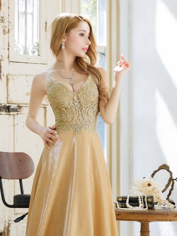 画像17: 【Lip line/リップライン】ラメ/ 刺繍/ シアー/ ノースリーブ/ Aライン/ ロングドレス/ キャバドレス long[HC03]