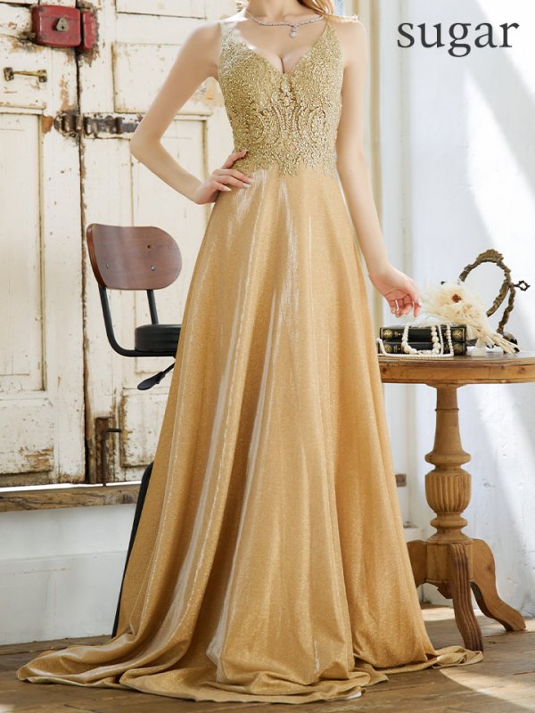 画像22: 【Lip line/リップライン】ラメ/ 刺繍/ シアー/ ノースリーブ/ Aライン/ ロングドレス/ キャバドレス long[HC03]