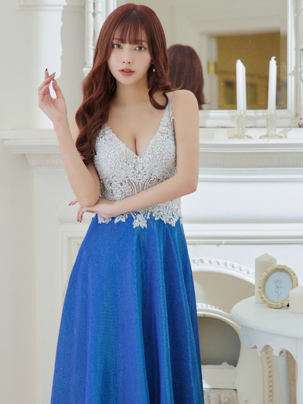 画像5: 【Lip line/リップライン】ラメ/ 刺繍/ シアー/ ノースリーブ/ Aライン/ ロングドレス/ キャバドレス long[HC03]