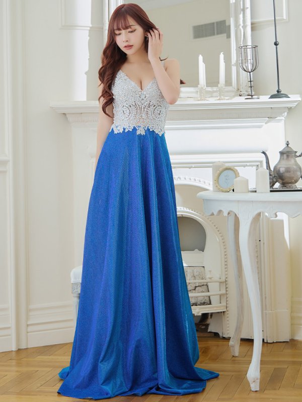 画像6: 【Lip line/リップライン】ラメ/ 刺繍/ シアー/ ノースリーブ/ Aライン/ ロングドレス/ キャバドレス long[HC03]