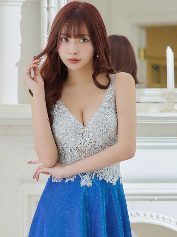 画像7: 【Lip line/リップライン】ラメ/ 刺繍/ シアー/ ノースリーブ/ Aライン/ ロングドレス/ キャバドレス long[HC03]