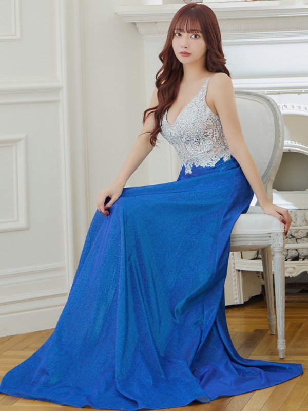 画像8: 【Lip line/リップライン】ラメ/ 刺繍/ シアー/ ノースリーブ/ Aライン/ ロングドレス/ キャバドレス long[HC03]