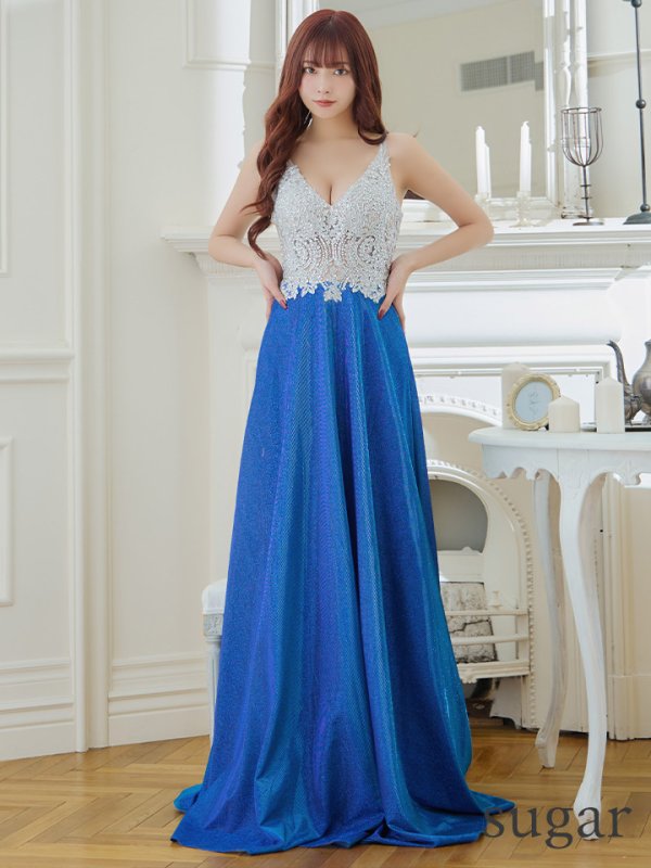 画像9: 【Lip line/リップライン】ラメ/ 刺繍/ シアー/ ノースリーブ/ Aライン/ ロングドレス/ キャバドレス long[HC03]