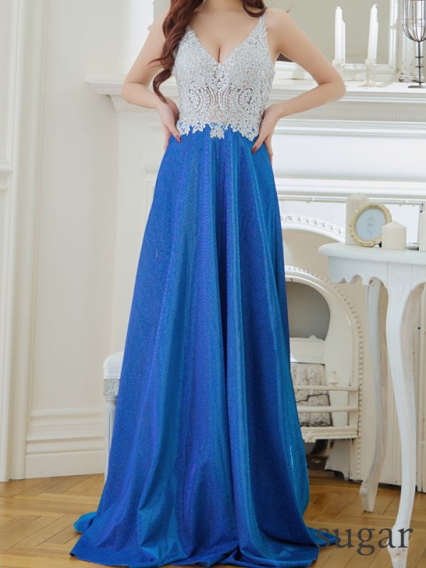 画像10: 【Lip line/リップライン】ラメ/ 刺繍/ シアー/ ノースリーブ/ Aライン/ ロングドレス/ キャバドレス long[HC03]