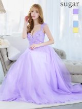 【Lip line/リップライン】フラワー刺繍/ ノースリーブ/ Aライン/ フレア/ プリンセス/ ロングドレス/ キャバドレス long[HC03]
