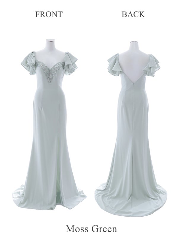 画像24: 【Lip line/リップライン】ワンカラー/ フリルスリーブ/ 半袖/ 袖あり/ 刺繍/ スリット/ ロングドレス/ キャバドレス long[HC03]