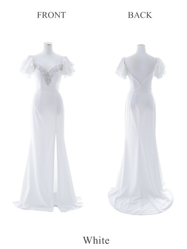 画像13: 【Lip line/リップライン】ワンカラー/ フリルスリーブ/ 半袖/ 袖あり/ 刺繍/ スリット/ ロングドレス/ キャバドレス long[HC03]