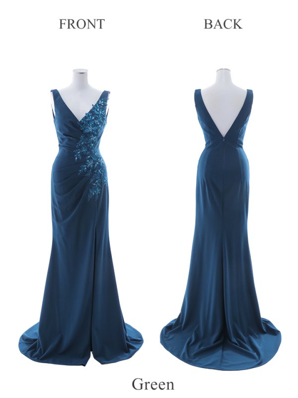 画像27: 【Lip line/リップライン】ワンカラー/ ノースリーブ/ タック/ Vネック/ ビジュー刺繍/ スリット/ ロングドレス/ キャバドレス long[HC03]