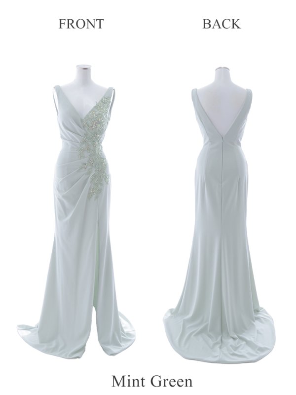 画像26: 【Lip line/リップライン】ワンカラー/ ノースリーブ/ タック/ Vネック/ ビジュー刺繍/ スリット/ ロングドレス/ キャバドレス long[HC03]